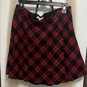 LOFT Red and Black Plaid Skater Skirt